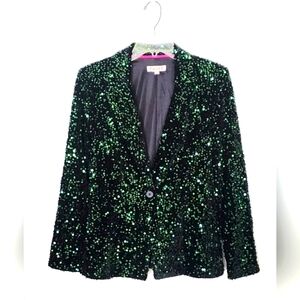 Nanette Lepore Women's Sparkly Green/Black Sequinned Jacket. Size XS